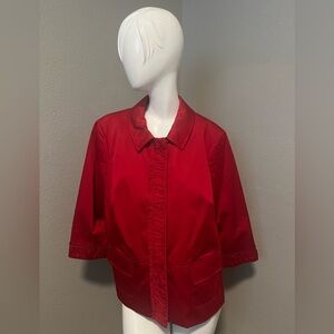 TALBOTS Petite P Women’s Red 3/4 Sleeve Ruffled - Snap Button Jacket Size 18WP